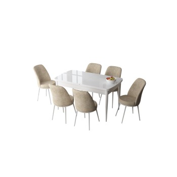 Extendable Dining Table & Chairs Set (7 Pieces) Zen - White, Cream White
Cream