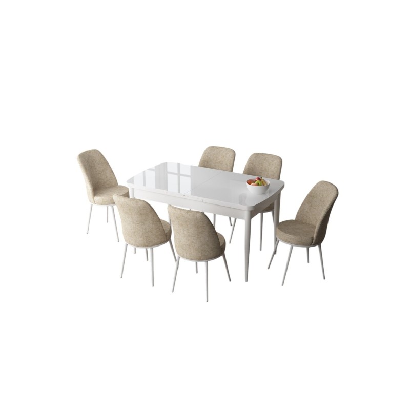 Extendable Dining Table & Chairs Set (7 Pieces) Zen - White, Cream White
Cream