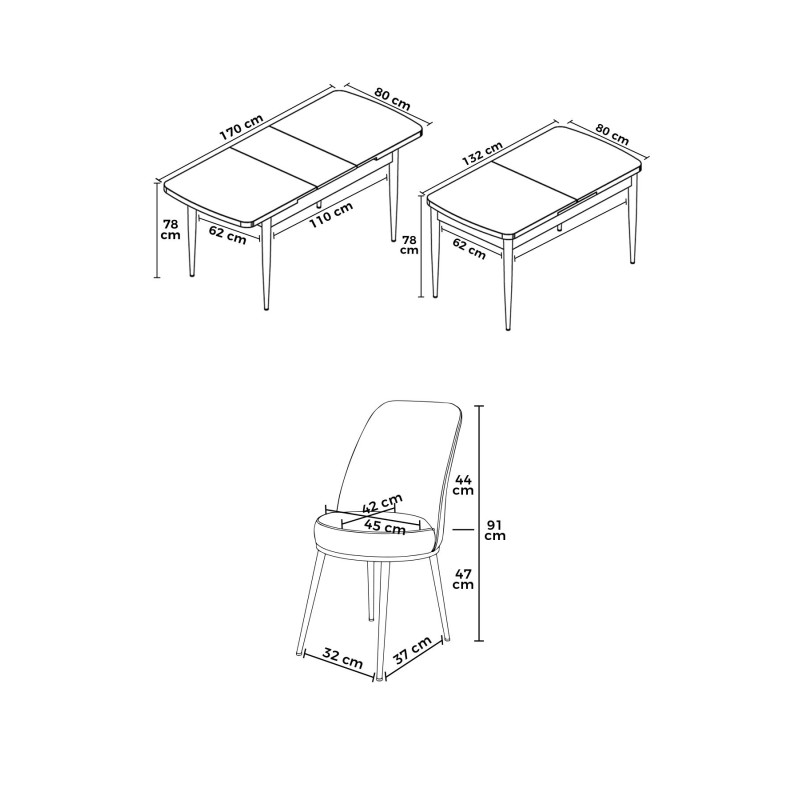 Extendable Dining Table & Chairs Set (7 Pieces) Zen - White, Cream White
Cream