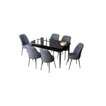 Extendable Dining Table & Chairs Set (7 Pieces) Zen - Black Marble, Fume Black Marble
Fume