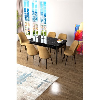 Extendable Dining Table & Chairs Set (7 Pieces) Zen - Black Marble, Cappuccino Black Marble
Cappuccino
