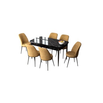 Extendable Dining Table & Chairs Set (7 Pieces) Zen - Black Marble, Cappuccino Black Marble
Cappuccino