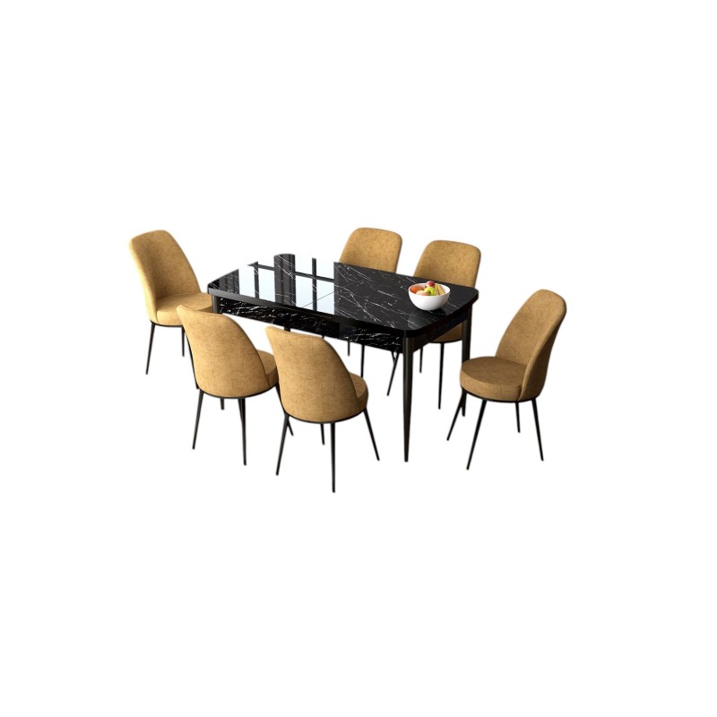Extendable Dining Table & Chairs Set (7 Pieces) Zen - Black Marble, Cappuccino Black Marble
Cappuccino