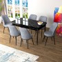 Extendable Dining Table & Chairs Set (7 Pieces) Zen - Black Marble, Grey Black Marble
Grey