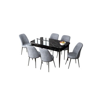 Extendable Dining Table & Chairs Set (7 Pieces) Zen - Black Marble, Grey Black Marble
Grey