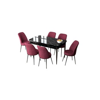Extendable Dining Table & Chairs Set (7 Pieces) Zen - Black Marble, Burgundy Black Marble
Burgundy