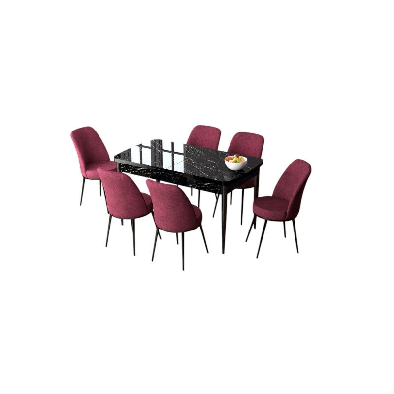 Extendable Dining Table & Chairs Set (7 Pieces) Zen - Black Marble, Burgundy Black Marble
Burgundy