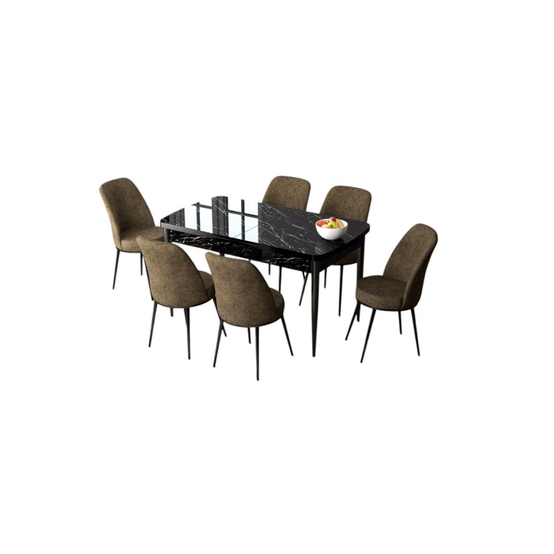 Extendable Dining Table & Chairs Set (7 Pieces) Zen - Black Marble, Brown Black Marble
Brown
