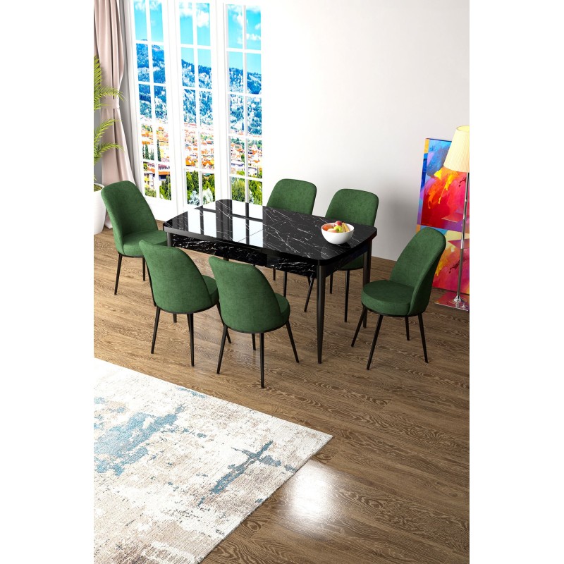 Extendable Dining Table & Chairs Set (7 Pieces) Zen - Black Marble, Khaki Black Marble
Khaki