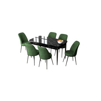 Extendable Dining Table & Chairs Set (7 Pieces) Zen - Black Marble, Khaki Black Marble
Khaki