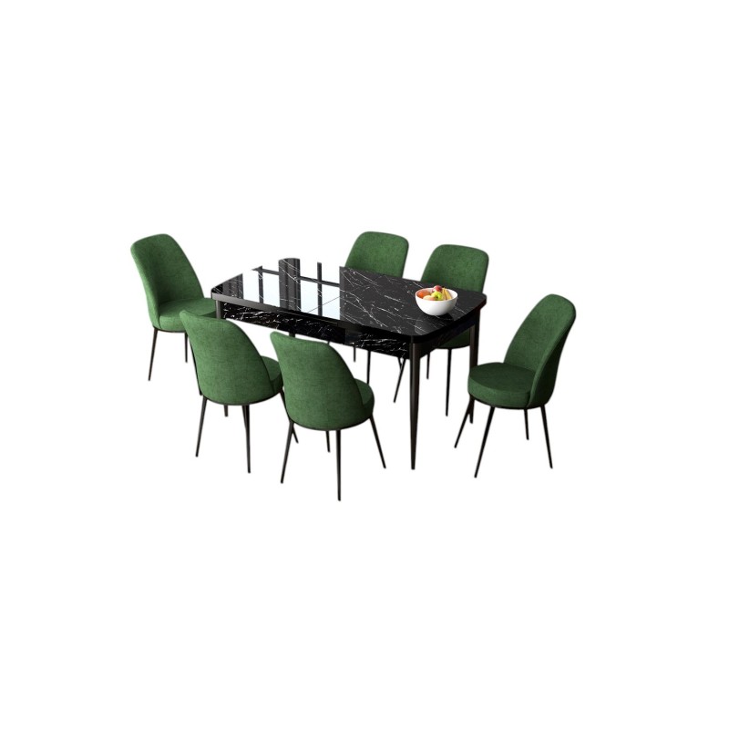 Extendable Dining Table & Chairs Set (7 Pieces) Zen - Black Marble, Khaki Black Marble
Khaki