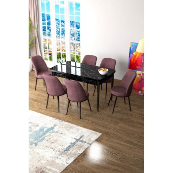 Extendable Dining Table & Chairs Set (7 Pieces) Zen - Black Marble, Dusty Rose Black Marble
Dusty Rose
