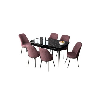 Extendable Dining Table & Chairs Set (7 Pieces) Zen - Black Marble, Dusty Rose Black Marble
Dusty Rose