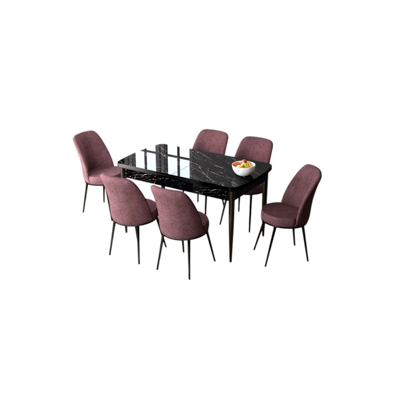 Extendable Dining Table & Chairs Set (7 Pieces) Zen - Black Marble, Dusty Rose Black Marble
Dusty Rose