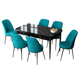 Extendable Dining Table & Chairs Set (7 Pieces) Zen - Black Marble, Turquoise Black Marble
Turquoise
