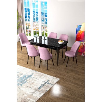 Extendable Dining Table & Chairs Set (7 Pieces) Zen - Black Marble, Pink Black Marble
Pink