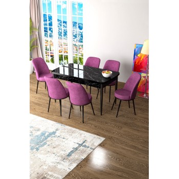Extendable Dining Table & Chairs Set (7 Pieces) Zen - Black Marble, Purple Black Marble
Purple