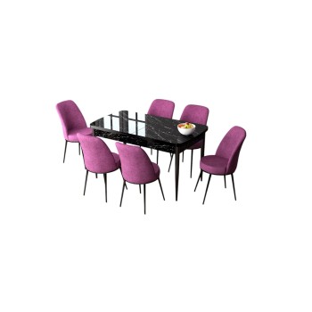 Extendable Dining Table & Chairs Set (7 Pieces) Zen - Black Marble, Purple Black Marble
Purple