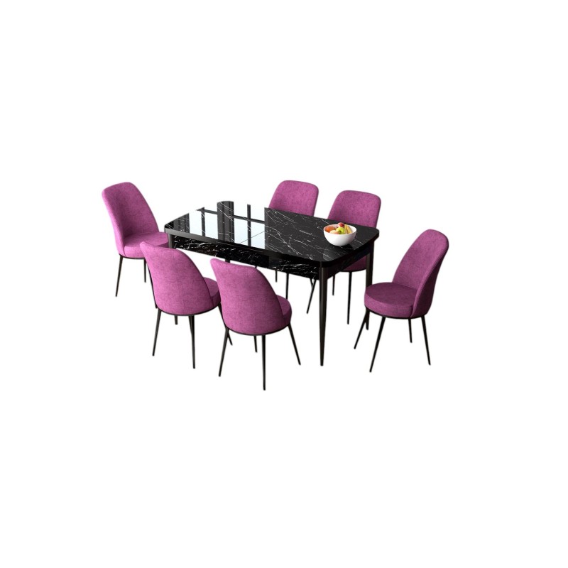 Extendable Dining Table & Chairs Set (7 Pieces) Zen - Black Marble, Purple Black Marble
Purple