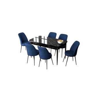 Extendable Dining Table & Chairs Set (7 Pieces) Zen - Black Marble, Navy Blue Black Marble
Navy Blue