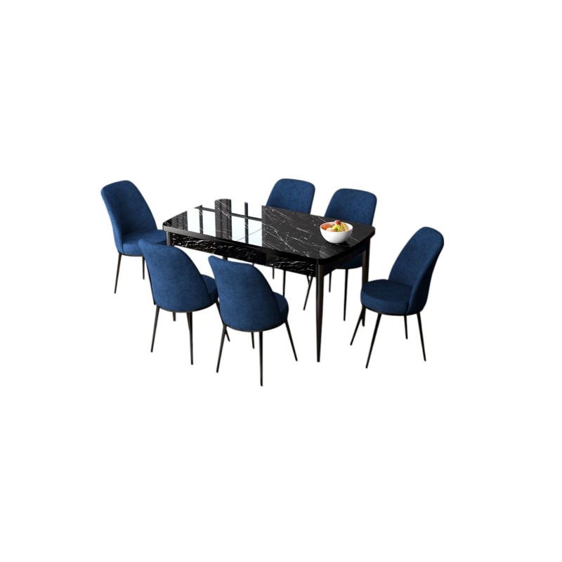 Extendable Dining Table & Chairs Set (7 Pieces) Zen - Black Marble, Navy Blue Black Marble
Navy Blue