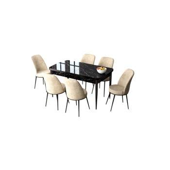 Extendable Dining Table & Chairs Set (7 Pieces) Zen - Black Marble, Cream Black Marble
Cream