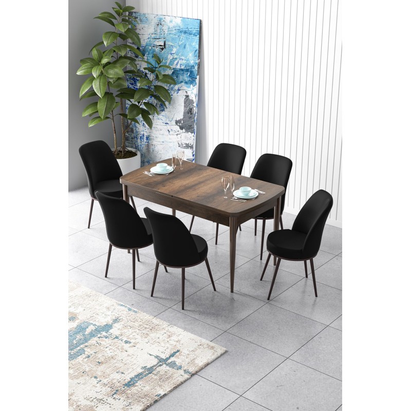 Extendable Dining Table & Chairs Set (7 Pieces) Zen - Baroque, Black Baroque
Black
