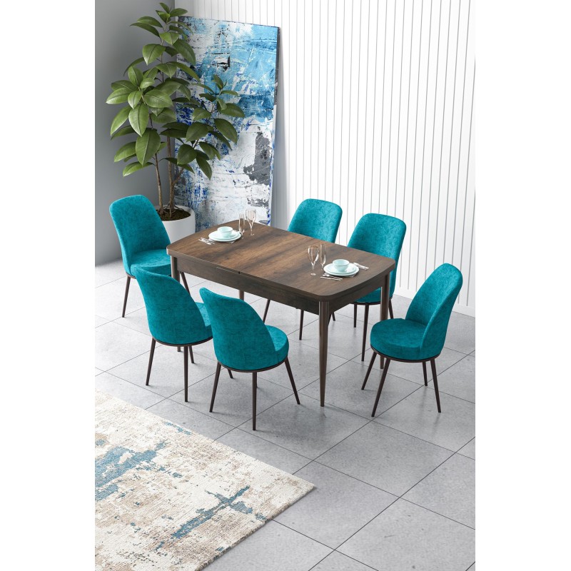 Extendable Dining Table & Chairs Set (7 Pieces) Zen - Baroque, Turquoise Baroque
Turquoise