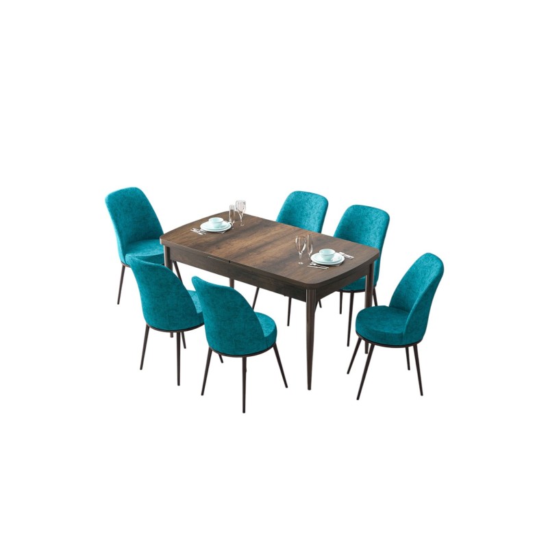 Extendable Dining Table & Chairs Set (7 Pieces) Zen - Baroque, Turquoise Baroque
Turquoise