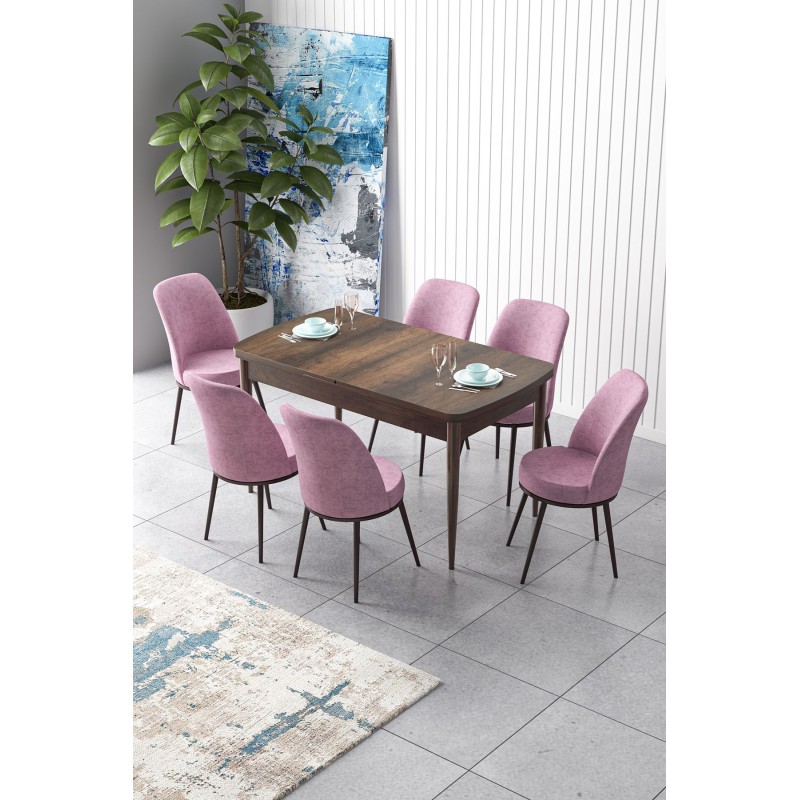 Extendable Dining Table & Chairs Set (7 Pieces) Zen - Baroque, Pink Baroque
Pink