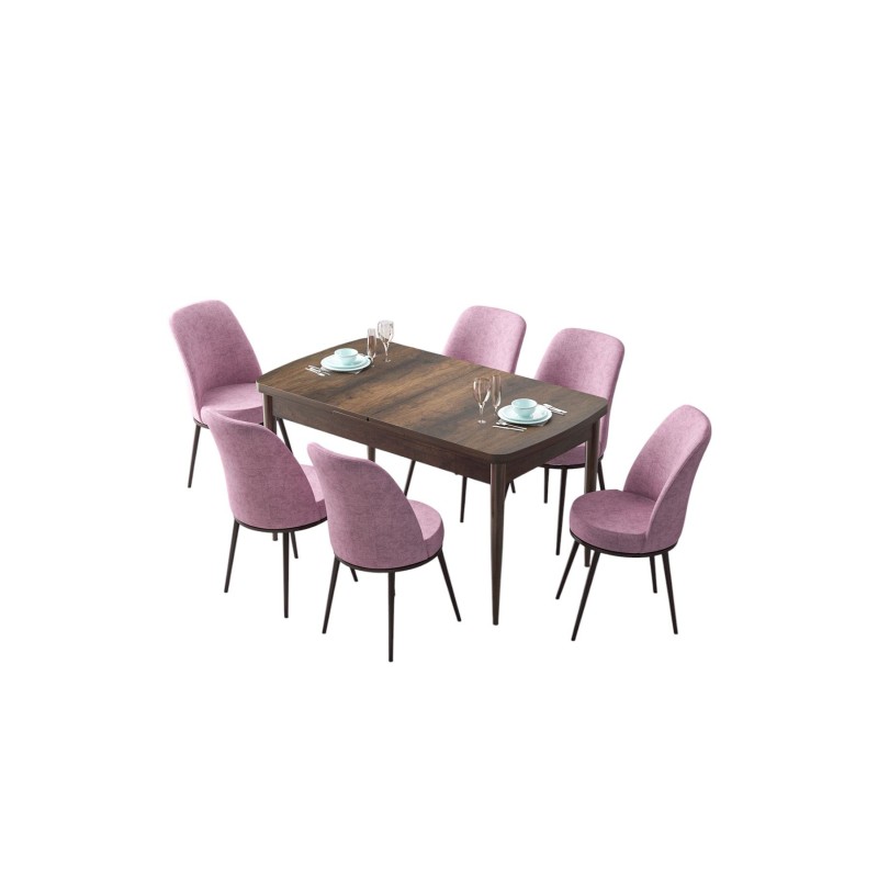 Extendable Dining Table & Chairs Set (7 Pieces) Zen - Baroque, Pink Baroque
Pink