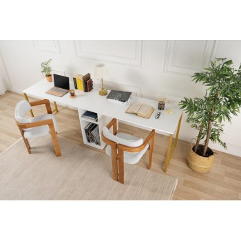 Study Desk Twin Study Desk - White White 
Gold