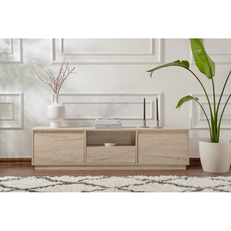 Hanah Home TV Stand Vanguard - Travertine Travertine