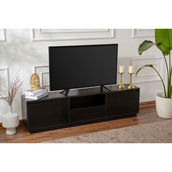 TV Stand Vanguard - Wood Black Wood Black Hanah Home TV Stand Vanguard - Wood Black Wood Black