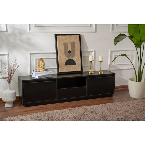 TV Stand Vanguard - Wood Black Wood Black Hanah Home TV Stand Vanguard - Wood Black Wood Black