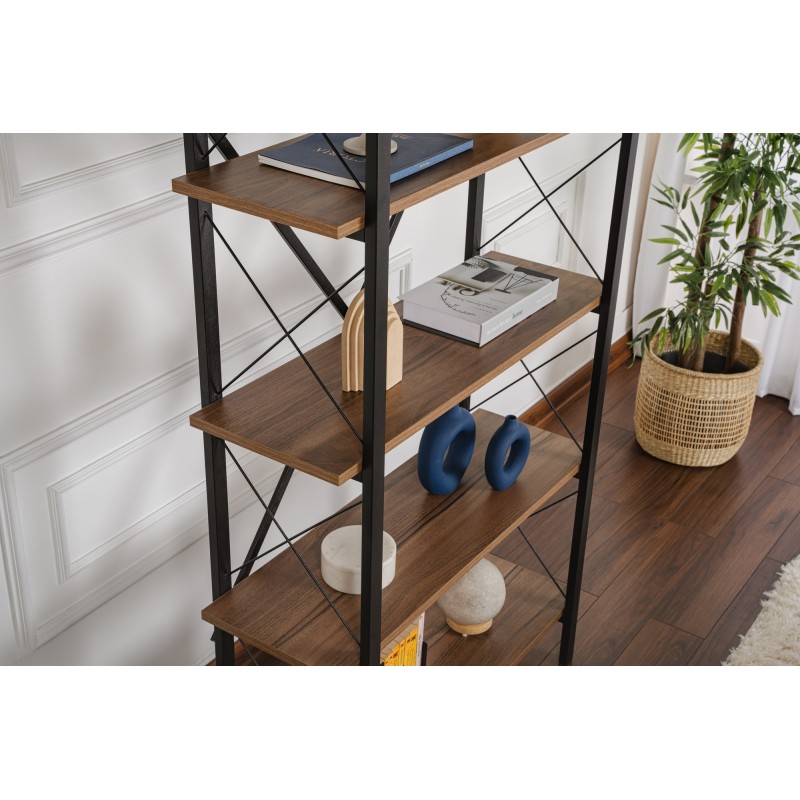 Βιβλιοθήκη Elysian - Χρώμα Καρυδί & Μαύρο - 90x34x180εκ