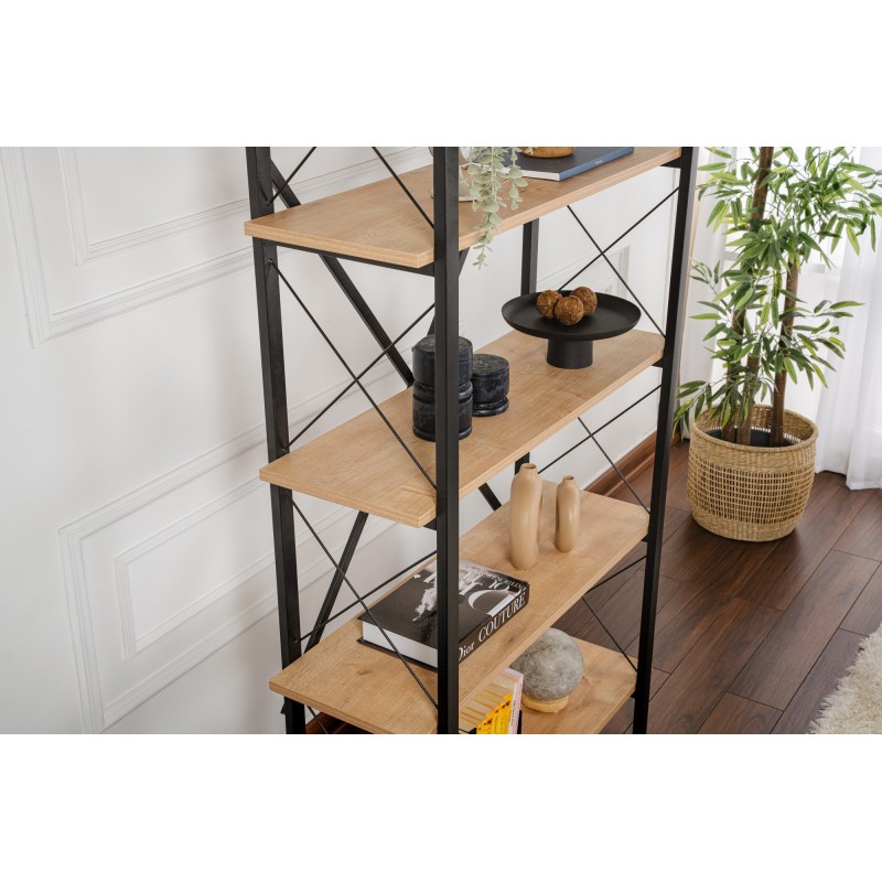 Βιβλιοθήκη Elysian - Χρώμα Δρυς & Μαύρο - 90x34x180εκ