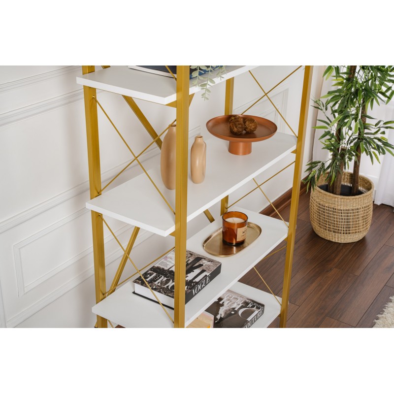 Βιβλιοθήκη Elysian - Χρώμα Λευκό & Χρυσό - 90x34x180εκ