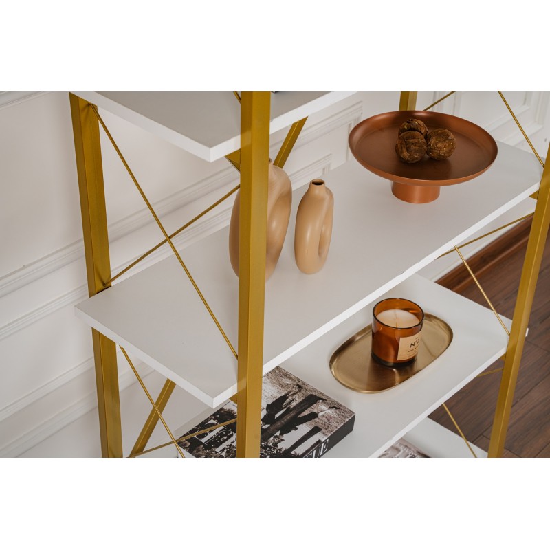 Βιβλιοθήκη Elysian - Χρώμα Λευκό & Χρυσό - 90x34x180εκ