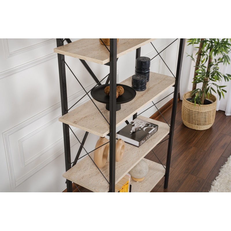 Βιβλιοθήκη Elysian - Χρώμα Μαύρο & Travertine - 90x33.5x180εκ