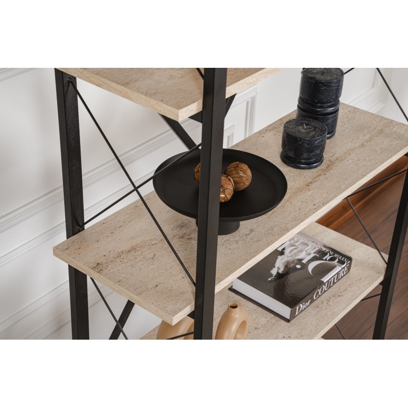Βιβλιοθήκη Elysian - Χρώμα Μαύρο & Travertine - 90x33.5x180εκ