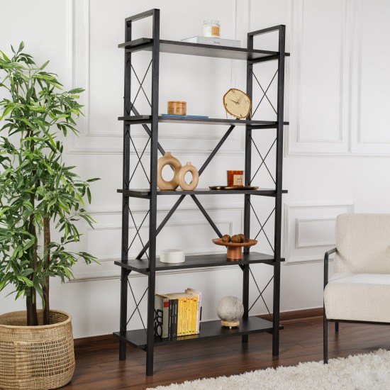 Βιβλιοθήκη Elysian - Χρώμα Μαύρο Ξύλο & Μαύρο - 90x34x180εκ Βιβλιοθήκη Elysian - Χρώμα Μαύρο Ξύλο & Μαύρο - 90x34x180εκ
