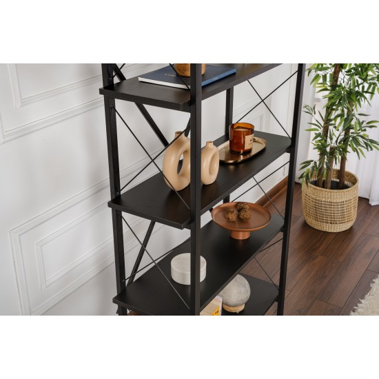 Βιβλιοθήκη Elysian - Χρώμα Μαύρο Ξύλο & Μαύρο - 90x34x180εκ Βιβλιοθήκη Elysian - Χρώμα Μαύρο Ξύλο & Μαύρο - 90x34x180εκ