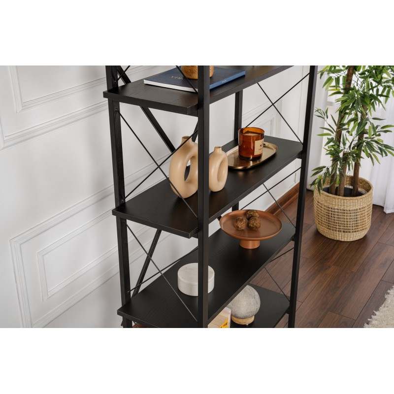 Βιβλιοθήκη Elysian - Χρώμα Μαύρο Ξύλο & Μαύρο - 90x34x180εκ