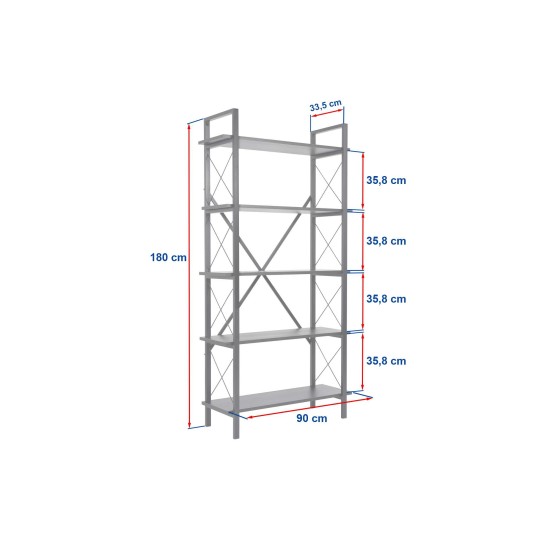 Βιβλιοθήκη Elysian - Χρώμα Μαύρο Ξύλο & Μαύρο - 90x34x180εκ Βιβλιοθήκη Elysian - Χρώμα Μαύρο Ξύλο & Μαύρο - 90x34x180εκ