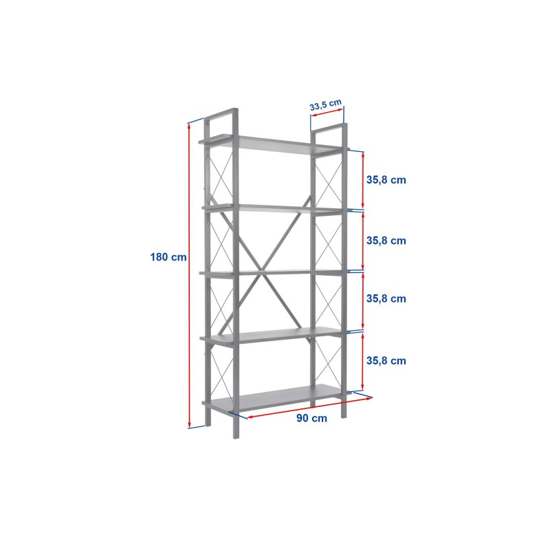 Βιβλιοθήκη Elysian - Χρώμα Μαύρο Ξύλο & Μαύρο - 90x34x180εκ