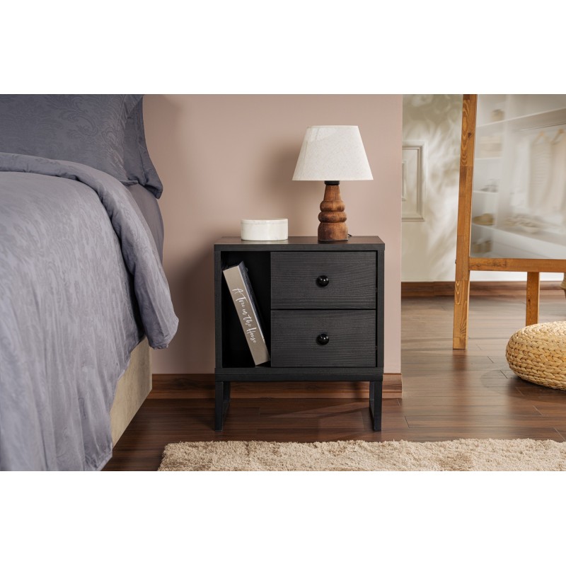 Hanah Home Nightstand Glimmer - Wood Black, Black Wood Black
Black