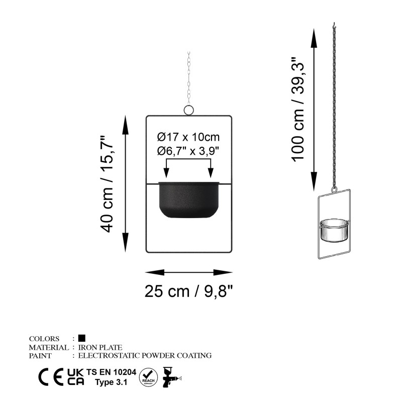 Aberto Design Decorative Pot Parapet - Black Black