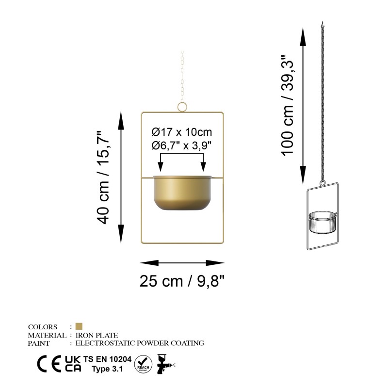 Aberto Design Decorative Pot Parapet - Gold Gold