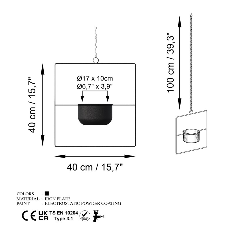 Aberto Design Decorative Pot Pandantif - Black Black